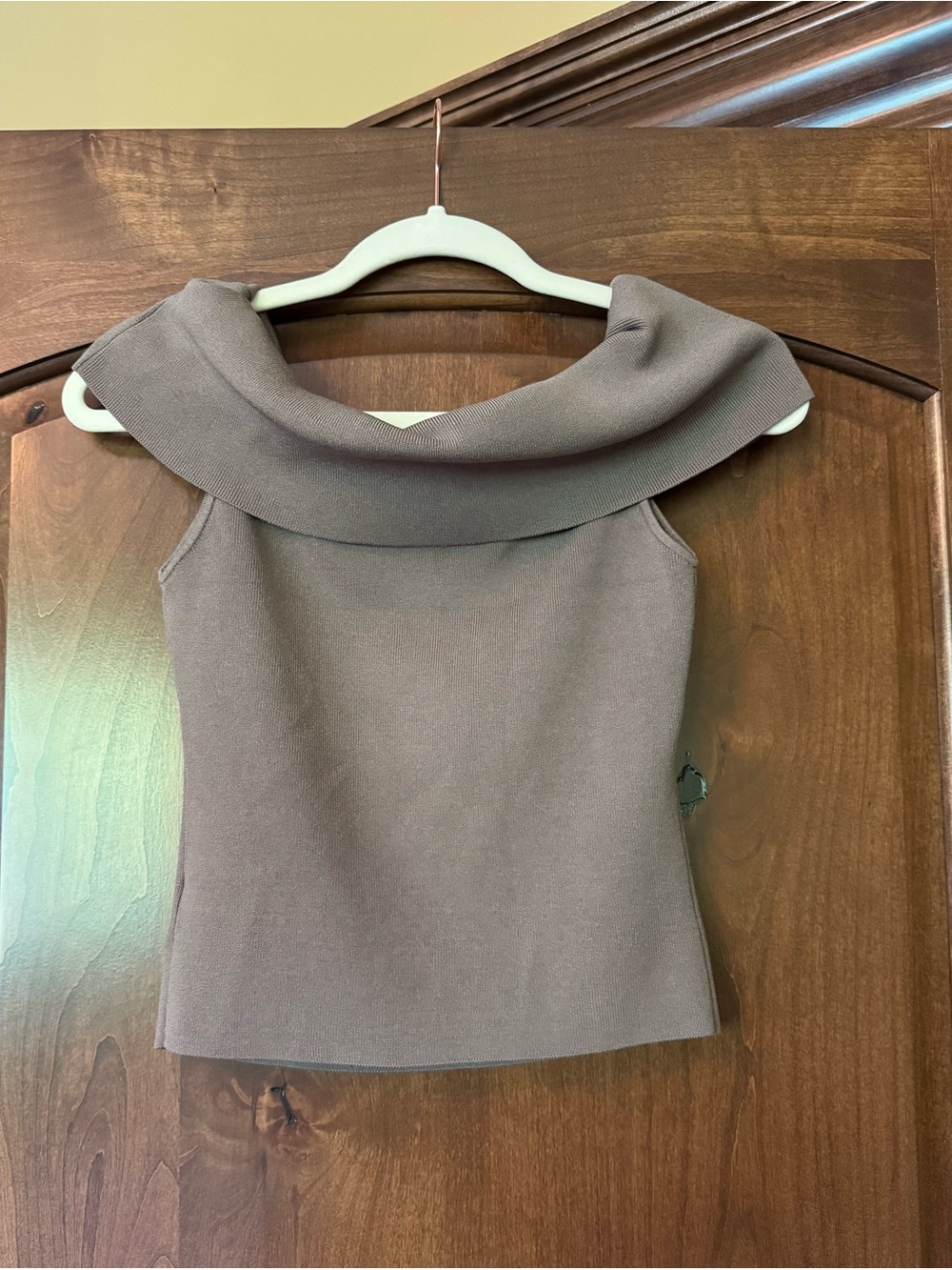 Express Off-Shoulder Sleeveless Sweater Top in Taupe